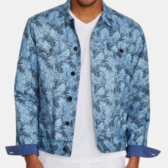 TALLIA Trucker Jacket - Blue Tropical Leaf Print NWT - Medium - Picture 4 of 4